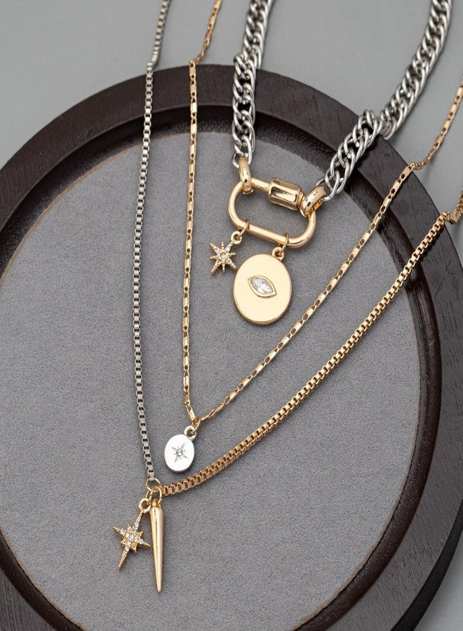 sunglnl Gold Layered Necklaces For Women, 3PS Chunky Two Tone Necklace Silver Coin Pendant Paperclip Stacked Chain Trendy Statement Jewelry Gift (layer necklace) - Image 4